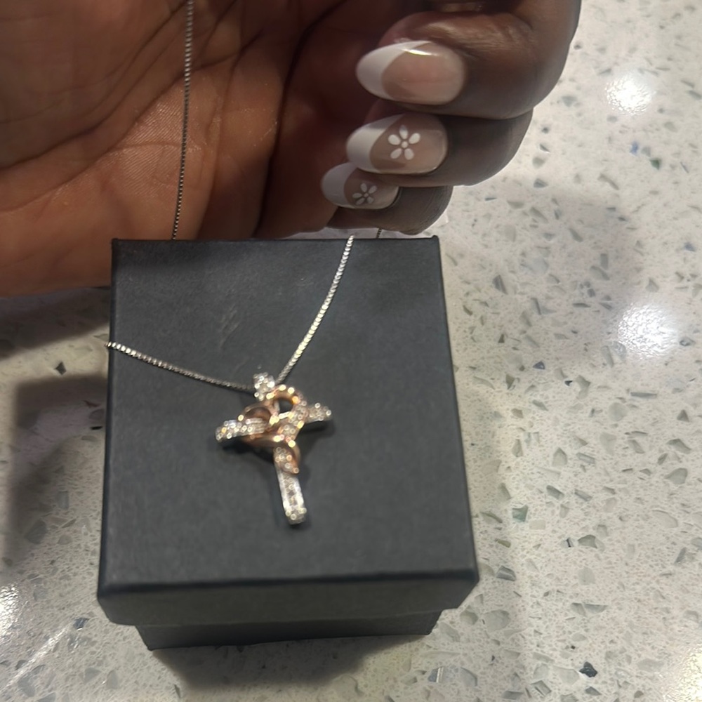 Hallmark Elegant Silver and Rose Gold Cross Pendant Necklace